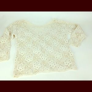 Vtg 90s Floral Crochet Boho Drop Back Sweater L/XL